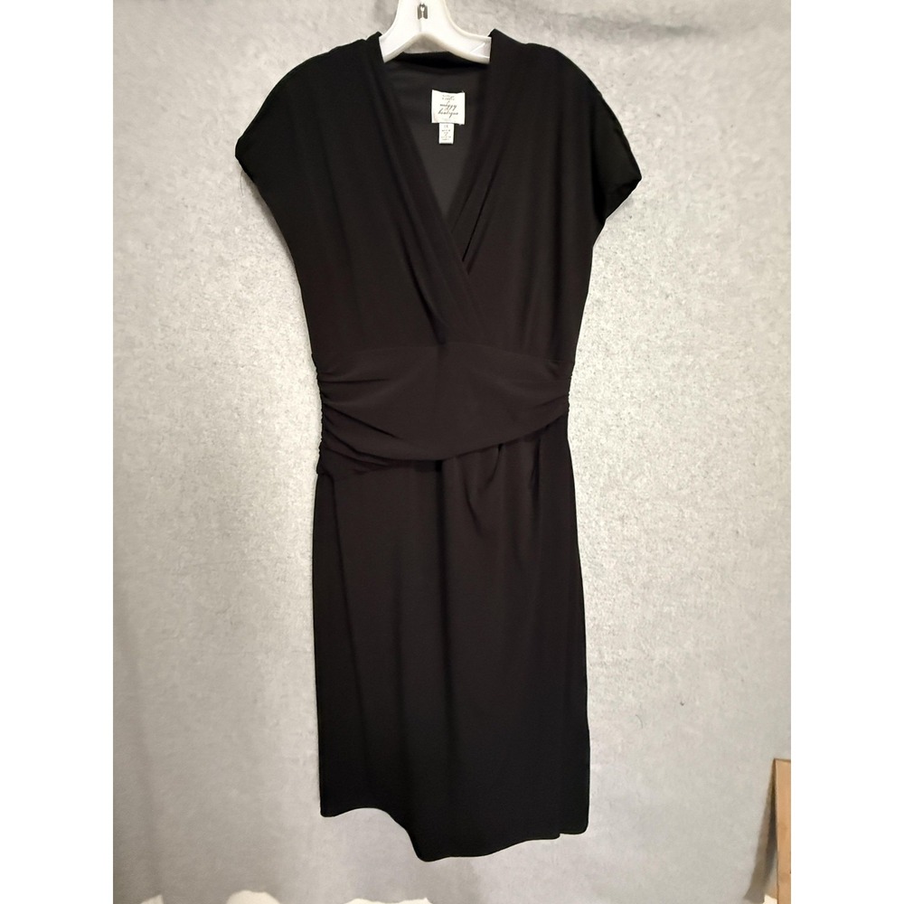 Suzi Chin For Maggy Boutiqueโ Dress Womens 14 Black Wrap Ruched V Neck Knee